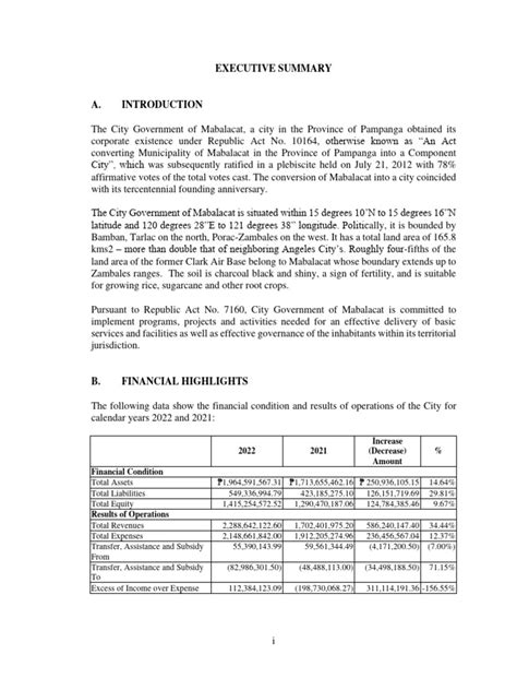 mabalacat water|EXECUTIVE SUMMARY A. INTRODUCTION .